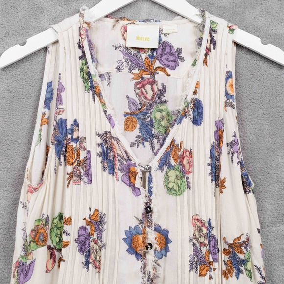 MAEVE Floral Pintuck Sleeveless Button Front Blouse Cottagecore Country Sz M - Picture 3 of 8